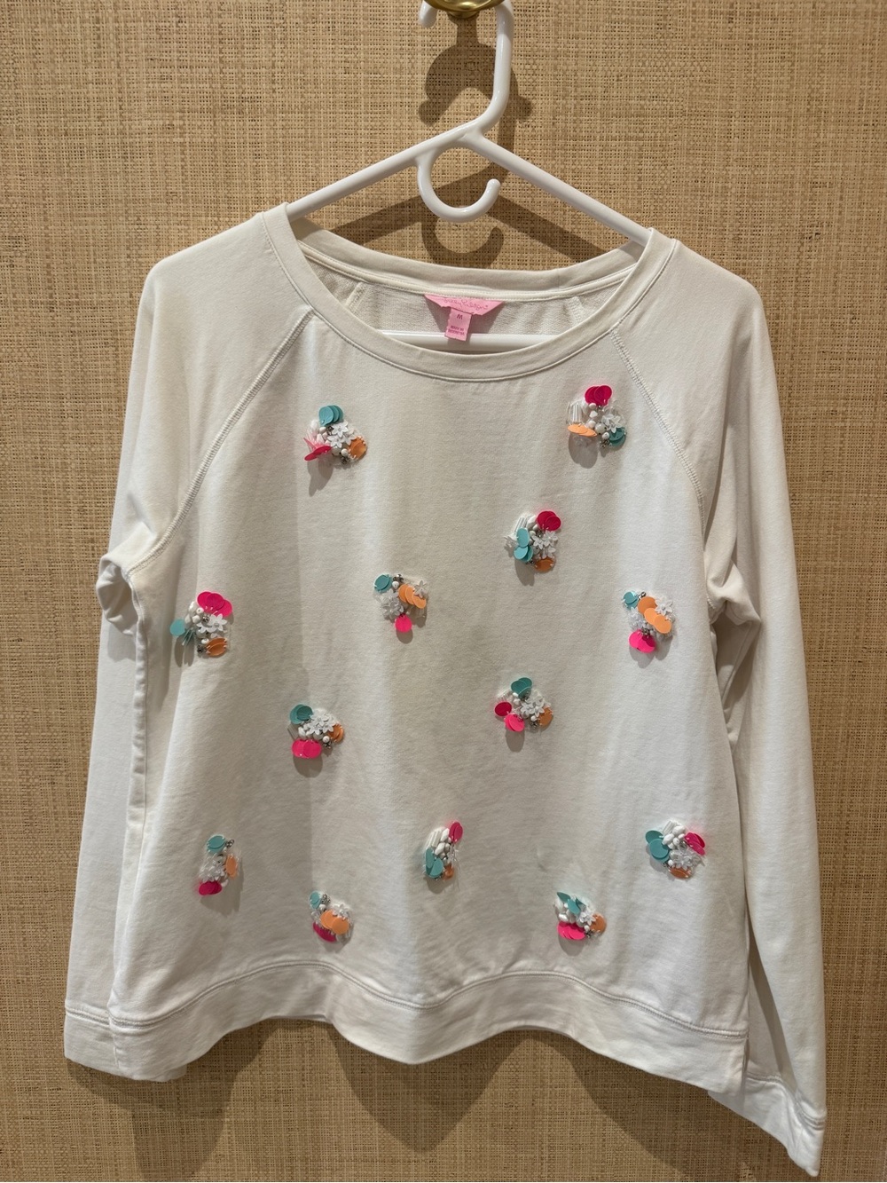 Lilly Pulitzer White Sweatshirt with Multicolor Sequin Clusters